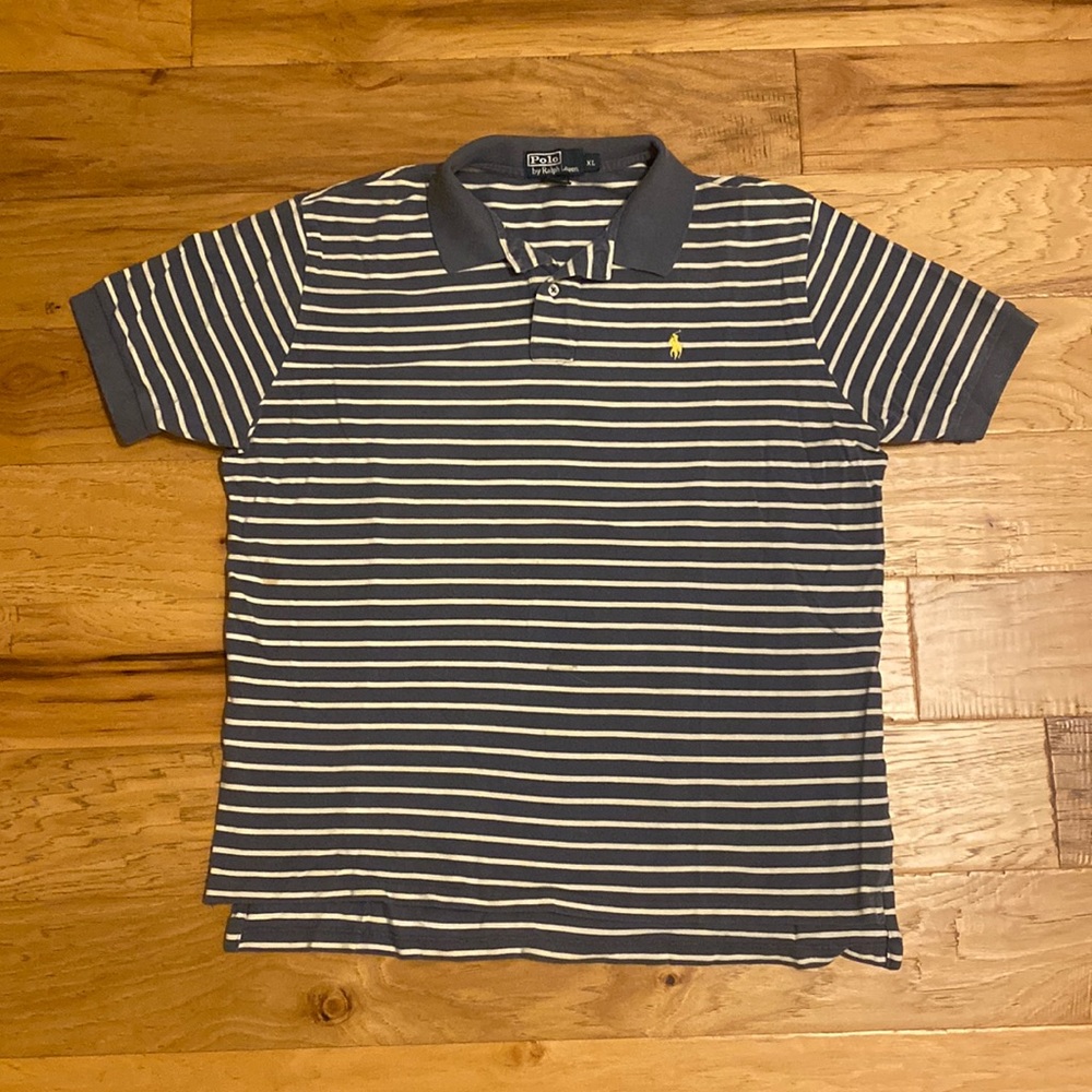 Polo by Ralph Lauren Men’s Polo XL Heather blue and white stripe 100% cotton
